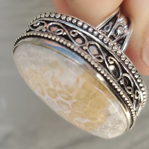 New Oversized Fossil Coral 925 Silver Ring. - Picture 9 of 15